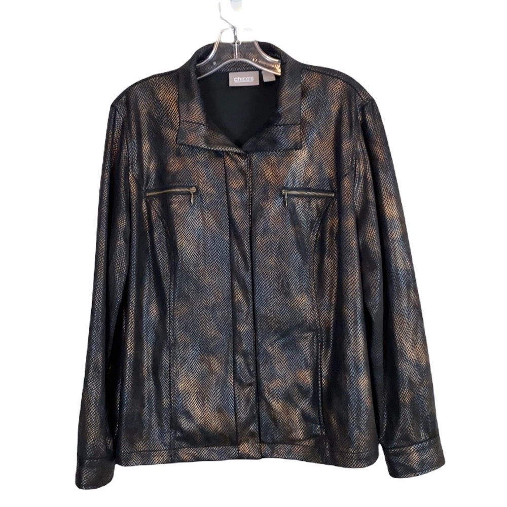 Chico’s Metallic Snake Print Jacket Size 2 Large